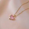Cute Pink Crystal Heart Nacklace