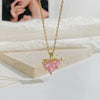 Cute Pink Crystal Heart Nacklace