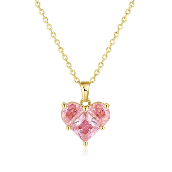 Cute Pink Crystal Heart Nacklace