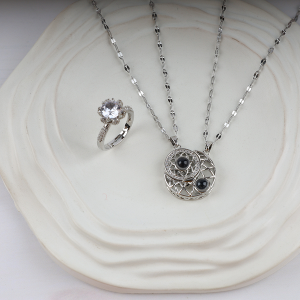 Love Moon Couple Necklace With Promise Ring Set