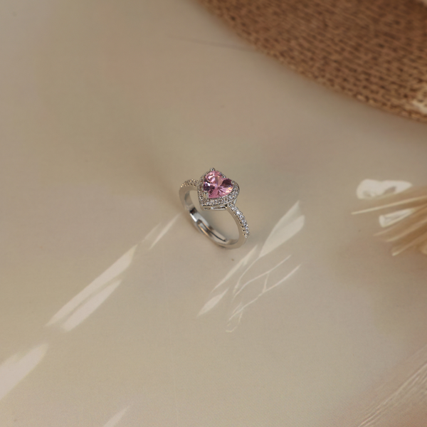 Love pink heart ring