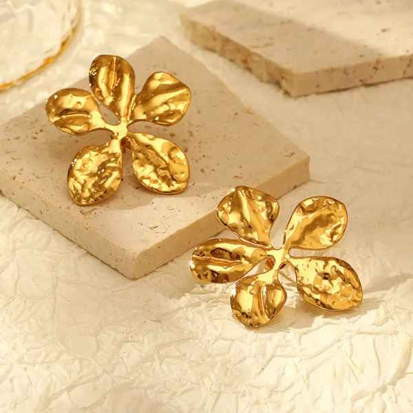Anti tarnish golden flower earrings