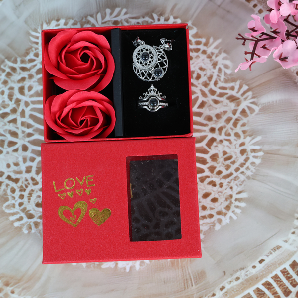 Love Moon Couple Necklace With Crown Ring