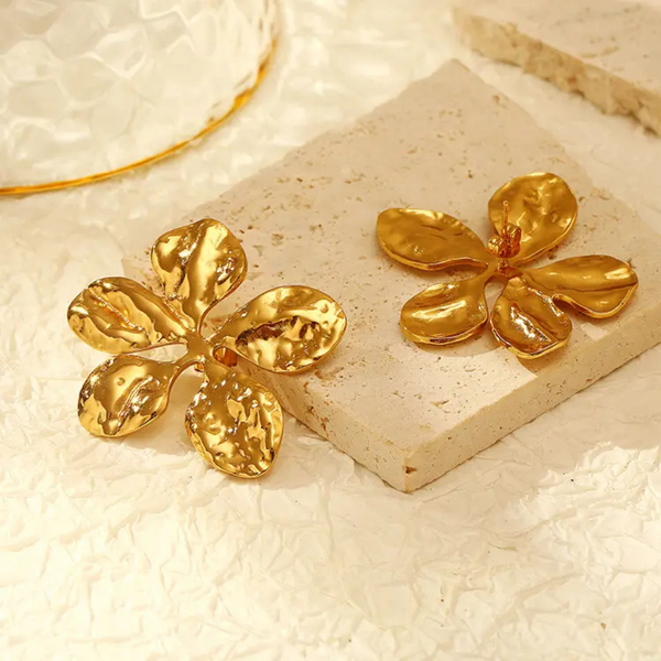 Anti tarnish golden flower earrings