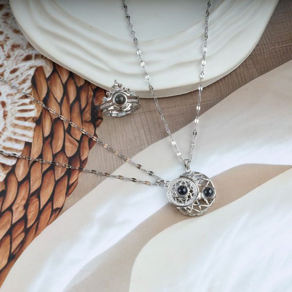 Love Moon Couple Necklace With Crown Ring