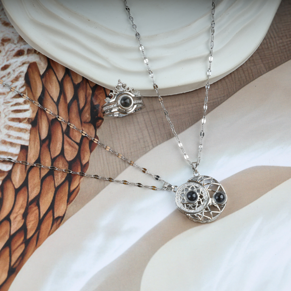 Love Moon Couple Necklace With Crown Ring