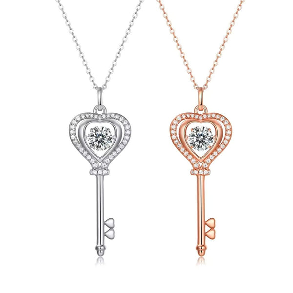 Heart Key Crystal Pendant Necklace