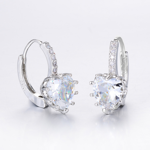 Silver Plated White Stone Hoop Earring