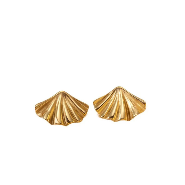 Anti tarnish golden fan earrings