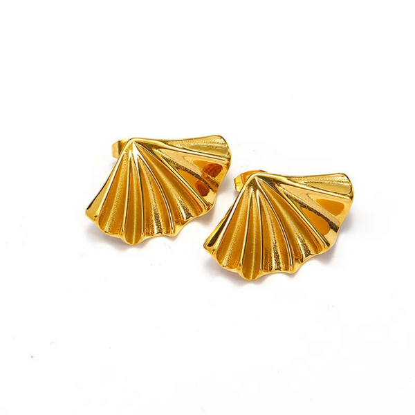 Anti tarnish golden fan earrings
