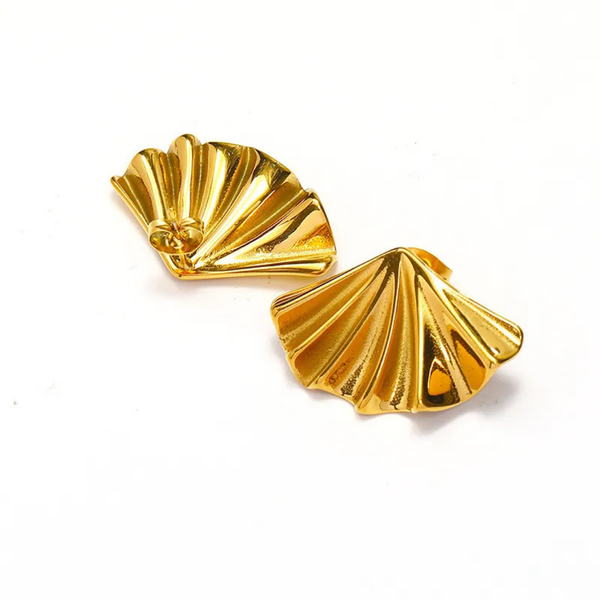 Anti tarnish golden fan earrings