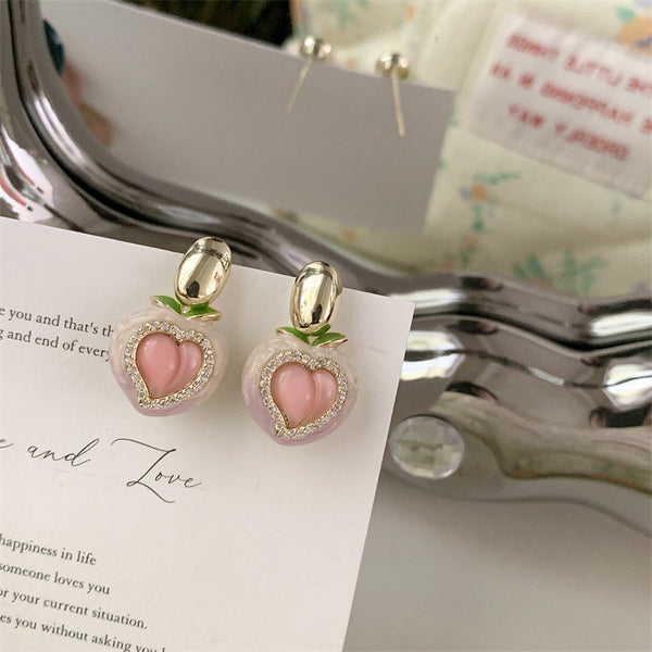 Rhinestone Heart Peach Drop Earring