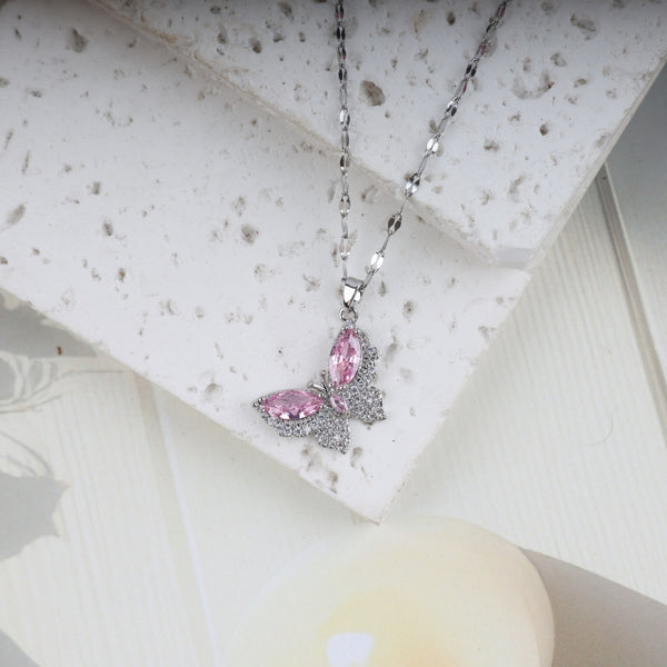 Butterfly Pink Zircon Stones Pendant