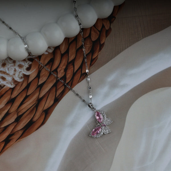 Butterfly Pink Zircon Stones Pendant
