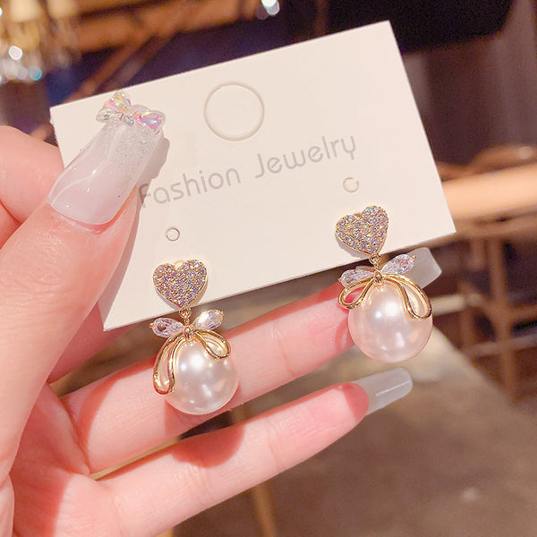 Pack Of 2Heart Pearl Bow Earrings