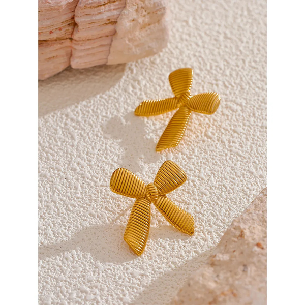 Anti tarnish golden bow earrings