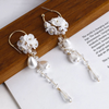 white flower teassel long ear ring