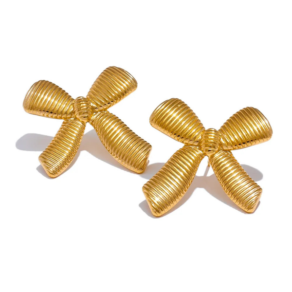Anti tarnish golden bow earrings