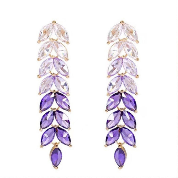 Rhinestone leaf tassel earrings
