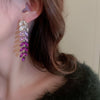Rhinestone leaf tassel earrings