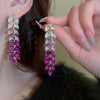 Rhinestone leaf tassel earrings