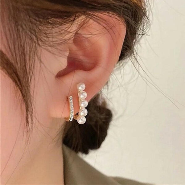 Modern Pearl and Rhinestone Bar Earrings