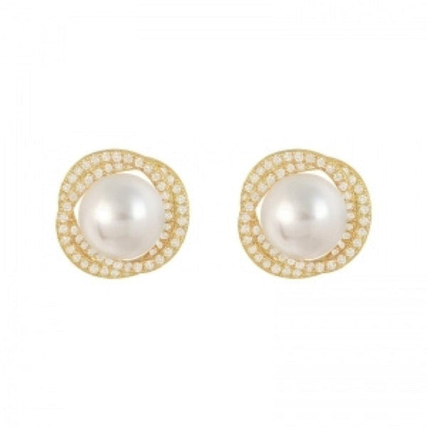 Pearl and Rhinestone Stud Earrings