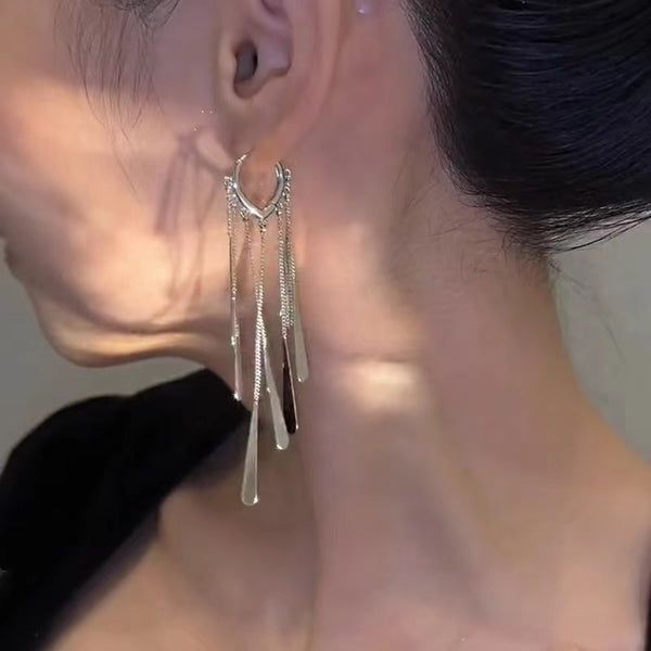 Metallic Silver Long Tassel Earrings