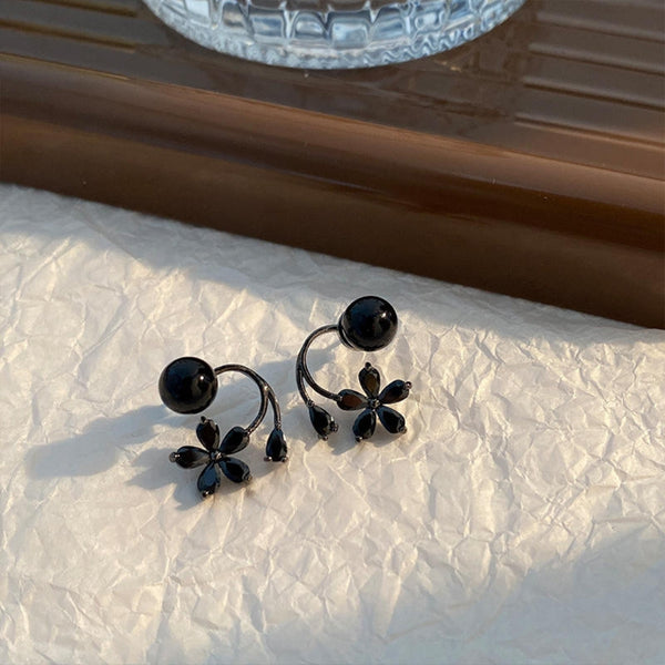 Black flower pearl earrings