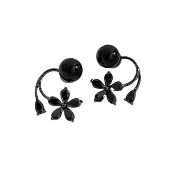 Black flower pearl earrings