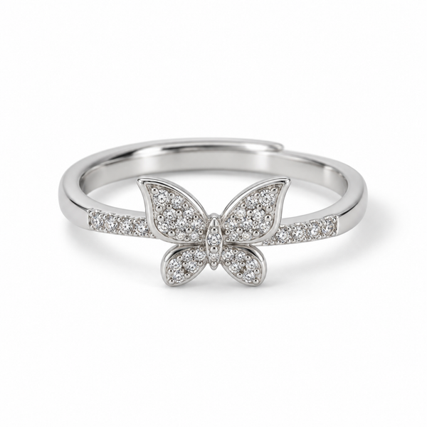S925 Silver Crystal Butterfly Adjustable Ring