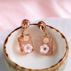 Gold Plated Pink Rhinestone Flower Earring