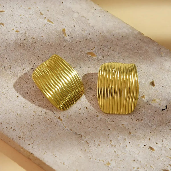 Anti Tarnish Golden Rectangle Shaped Stud Earring