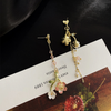 Crystal Pink Flower Long Tassel Earring