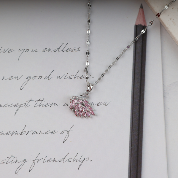 Love silver pink swan pandent