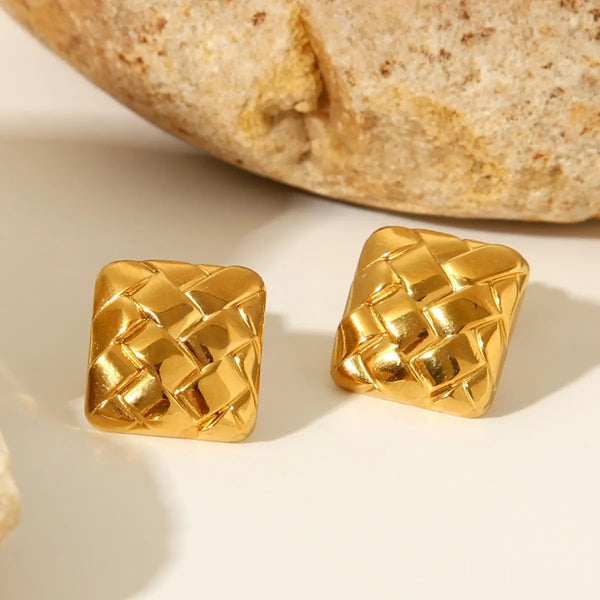 Anti Tarnish Square Woven Stud Earrings