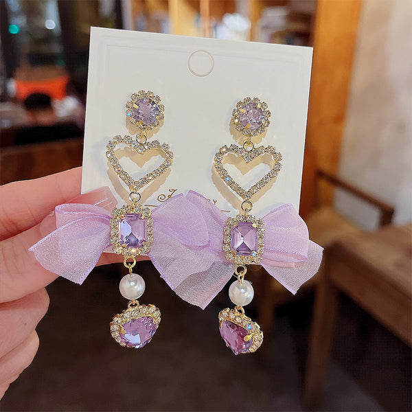 Zircon Geometry Maple Leaf Tassel Earrings