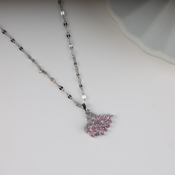 Love silver pink swan pandent
