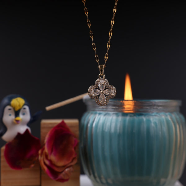 Gold Four Heart Leaf Design Necklace