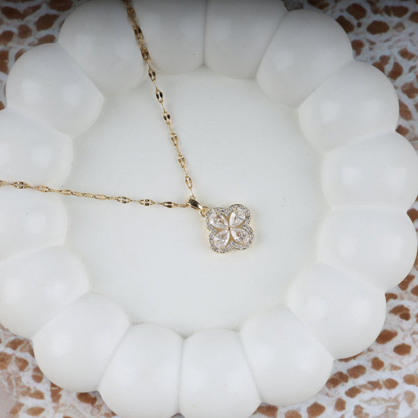 Gold Four Heart Leaf Design Necklace