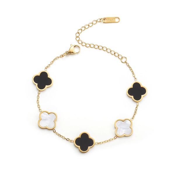 White and black bracelet with golden chain