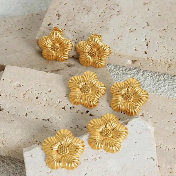 Anti tarnish gold flora earrings