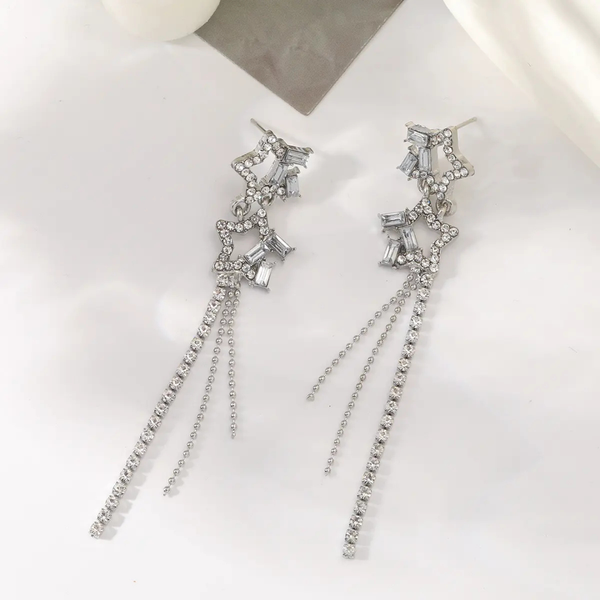 Starry Shine Rhinestone Dangle Chain Earrings