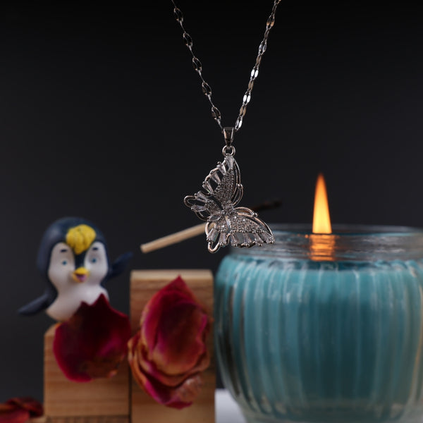 Silver Butterfly Zircon Pendant Necklace