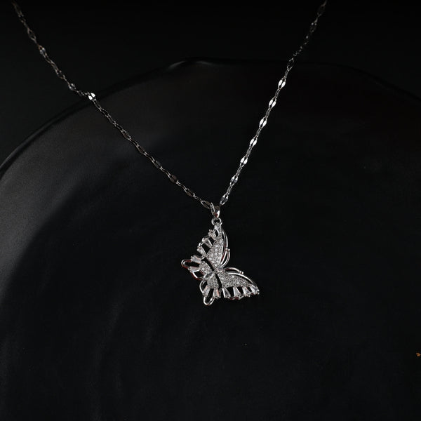 Silver Butterfly Zircon Pendant Necklace