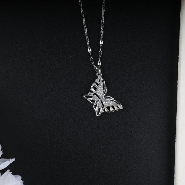 Silver Butterfly Zircon Pendant Necklace