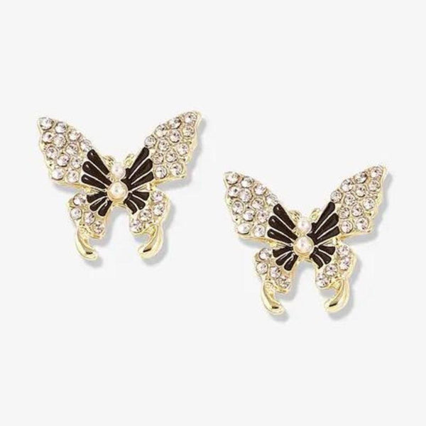Butterfly Rhinestone Pearl Earrings