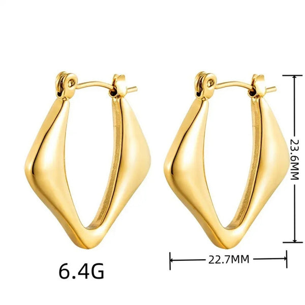 Anti tarnish classy Triangle gold hoops earrings