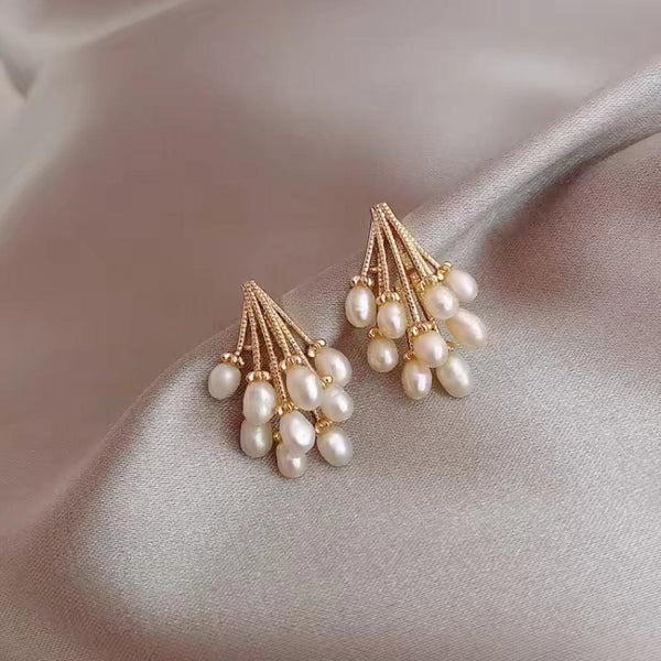 Gold and Pearl Cluster Earrings