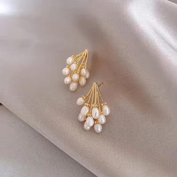 Gold and Pearl Cluster Earrings